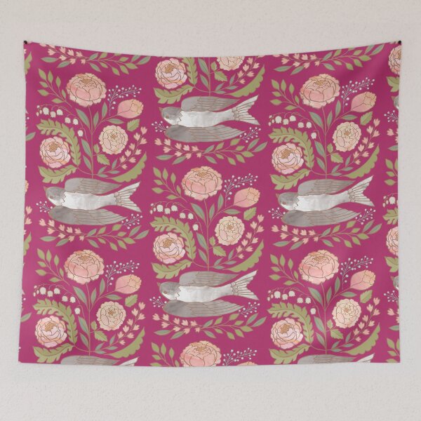 Item preview, Peony Garden Dove Raspberry Velvet designed and sold by Cecilia Mok.