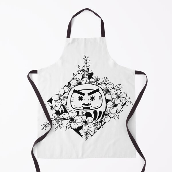 Item preview, White over black abstract line art flower pattern, Daruma with sakura flowers - Traditional japanese designed and sold by shodark.