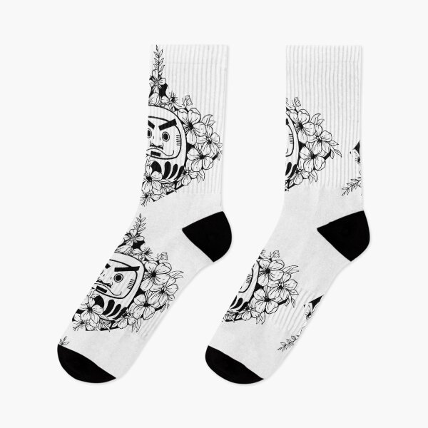 Item preview, White over black abstract line art flower pattern, Daruma with sakura flowers - Traditional japanese designed and sold by shodark.