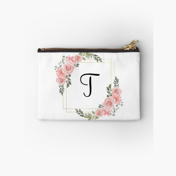 Item preview, Monogram Letter T | Pink Floral Design with Gold Edges designed and sold by JustSeasons.