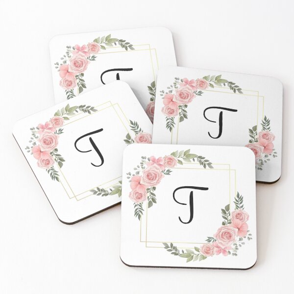 Item preview, Monogram Letter T | Pink Floral Design with Gold Edges designed and sold by JustSeasons.