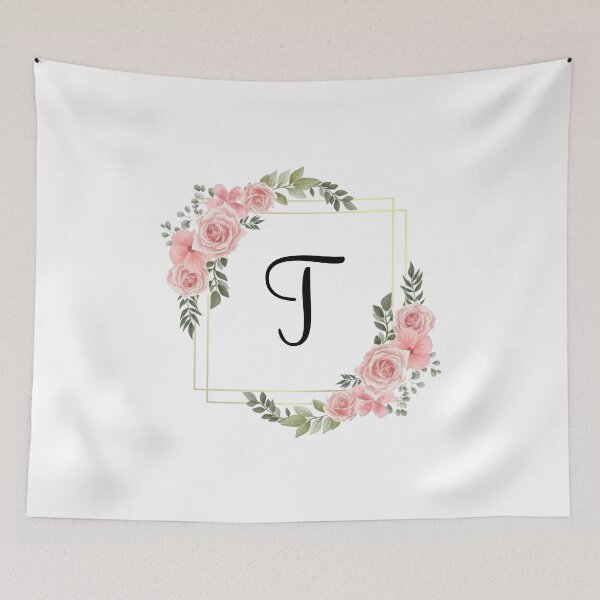 Item preview, Monogram Letter T | Pink Floral Design with Gold Edges designed and sold by JustSeasons.