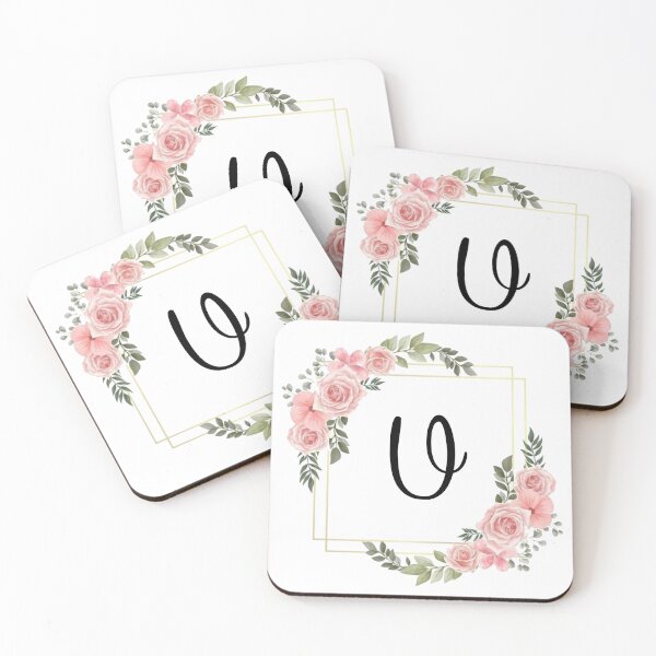 Item preview, Monogram Letter U | Pink Floral Design with Gold Edges designed and sold by JustSeasons.