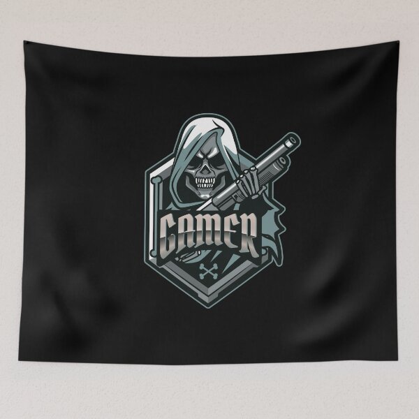 Item preview, Gamer with Skull Shooter holding Gun designed and sold by PRIVARSHU.