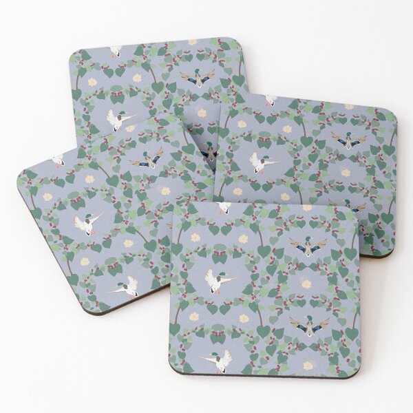 Ducks and Mulberries in Slate Coasters (Set of 4)