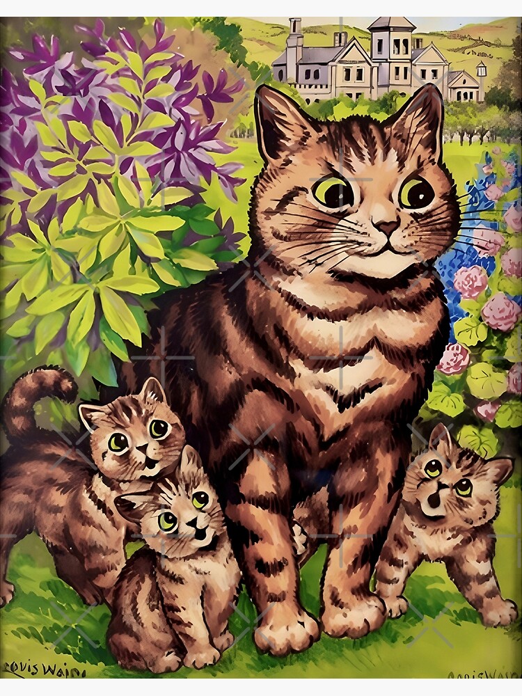 A cat with her kittens print by Louis Wain