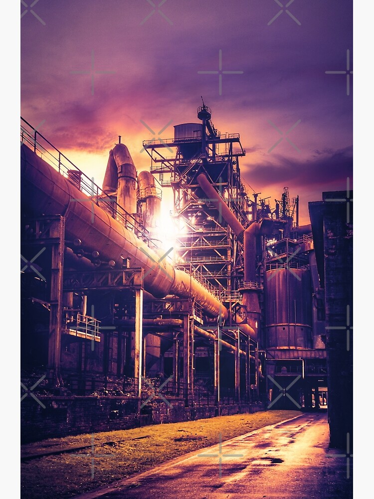 Disover Sunset at the blast furnace in the Ruhr area | Metallurgical plant in the Duisburg-Nord landscape park Premium Matte Vertical Poster