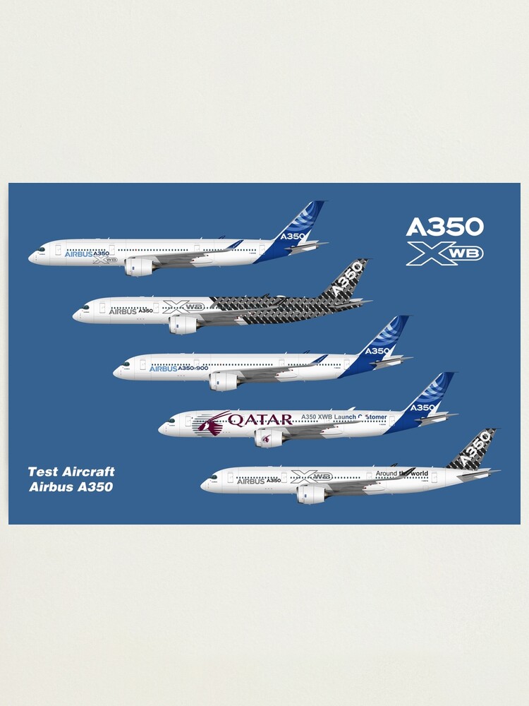 Velas Apropiado vía Lámina fotográfica «Ilustración de la flota de aviones de prueba Airbus  A350» de SteveHClark | Redbubble