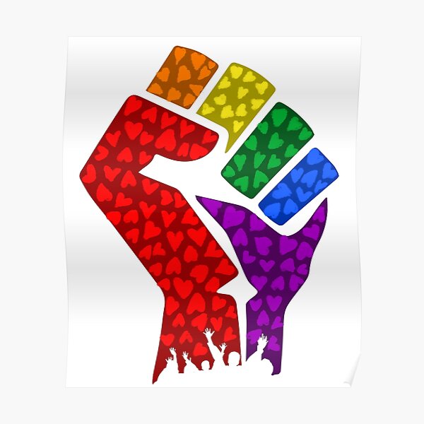 Lgbtq Resist Fist With Hearts And Humans Silhouette Poster For Sale By Aronia Redbubble