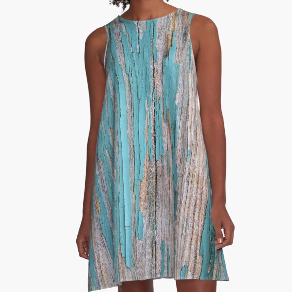 Shabby rustic weathered wood turquoise A-Line Dress