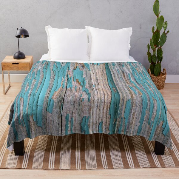 Shabby rustic weathered wood turquoise Throw Blanket