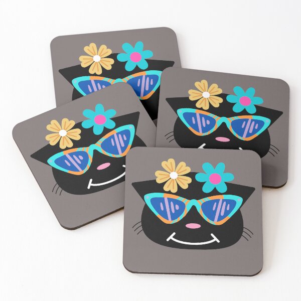 Item preview, Face of cute cat with glasses and flowers. vintage cat designed and sold by EMIPRINCESS.