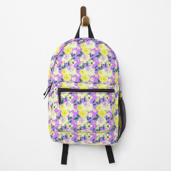 Vista previa del artículo con la obra «Rosas crema amarillas sobre un patrón floral vintage lavanda», diseñado y vendido por LarkDesigns.
