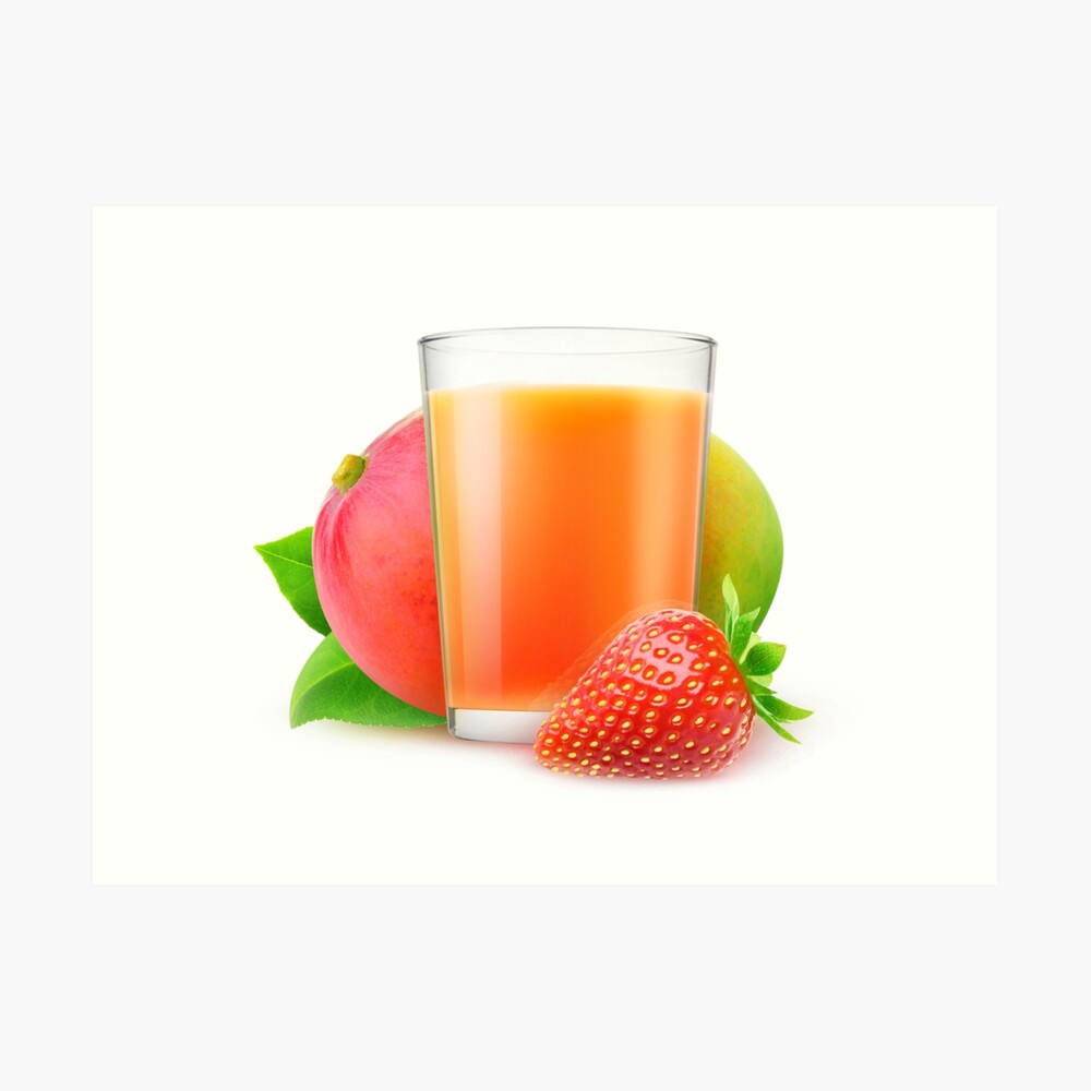 Isolated juices. Glasses of fresh juice and pile of tropical