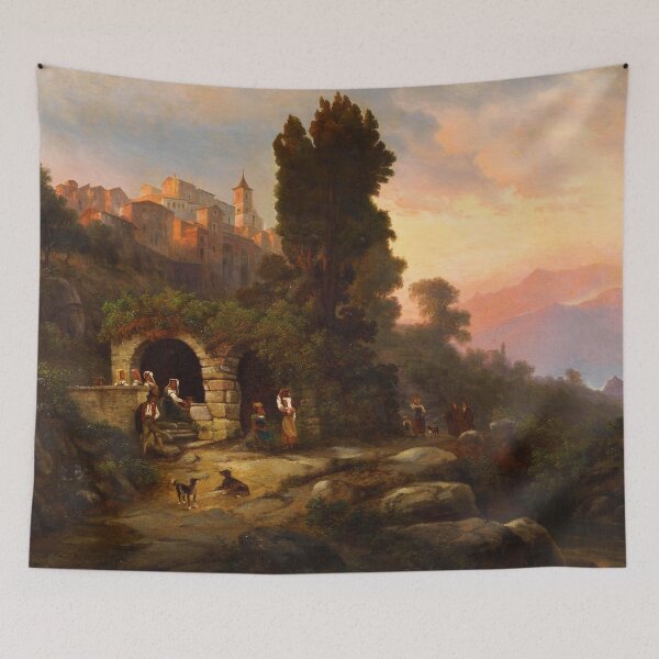 Item preview, Am Brunnen in Olevano Romano by Heinrich Jaeckel (1876) designed and sold by allhistory.