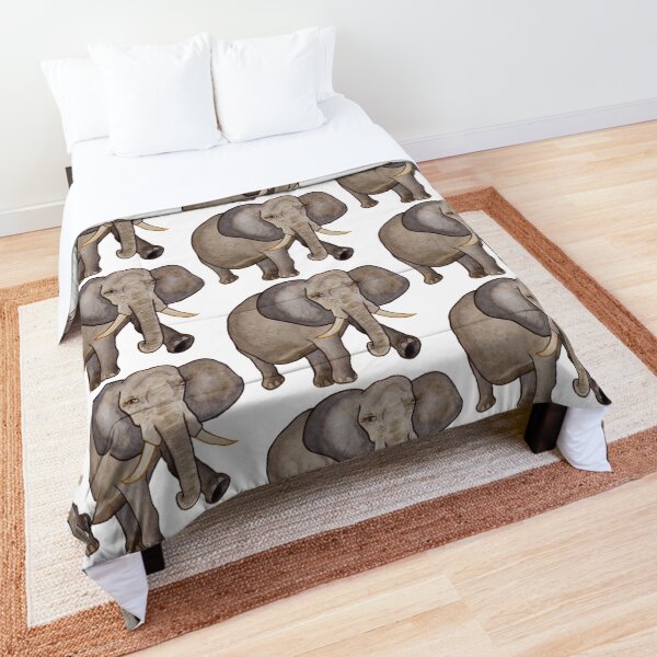 Elephant in watercolour & coloured pencil Comforter