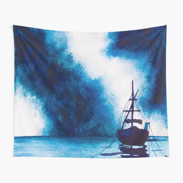 Boat on Stormy Seas in Watercolour Tapestry