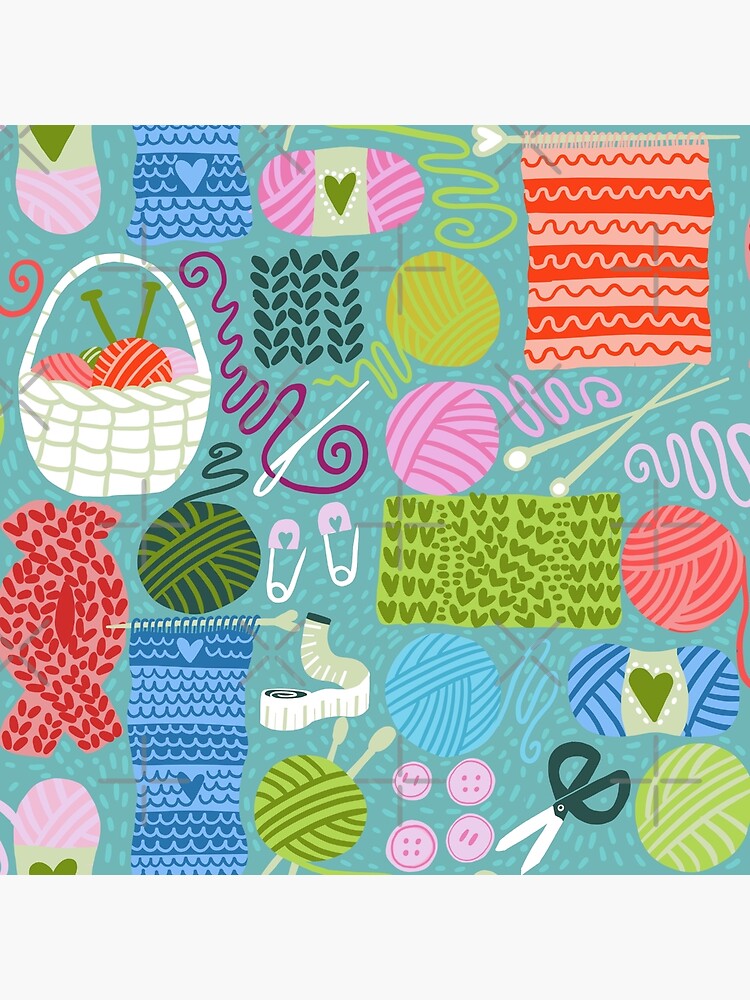Knitting Basket Wool Art Board Print by VerboShop