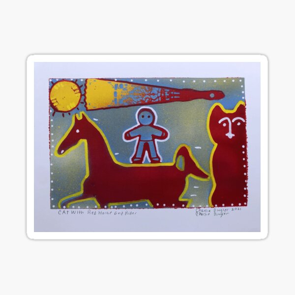 Aperçu de l'œuvre Chat avec cheval rouge et cavalier (2021) créée et vendue par CharlieDingler.