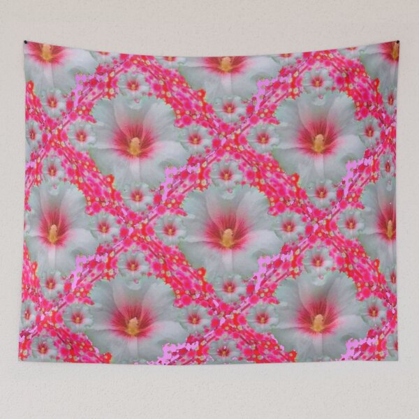 Item preview, WHITE HOLLYHOCKS FLORAL PATTERNS PINK ART designed and sold by sharlesart.