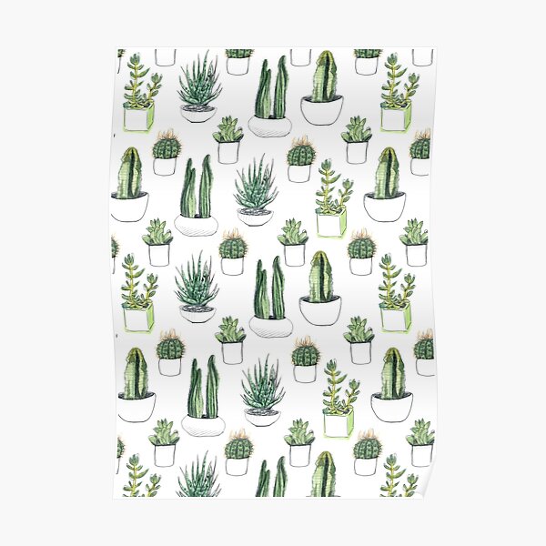 Watercolour cacti & succulents Poster