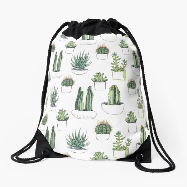 Watercolour cacti & succulents Drawstring Bag