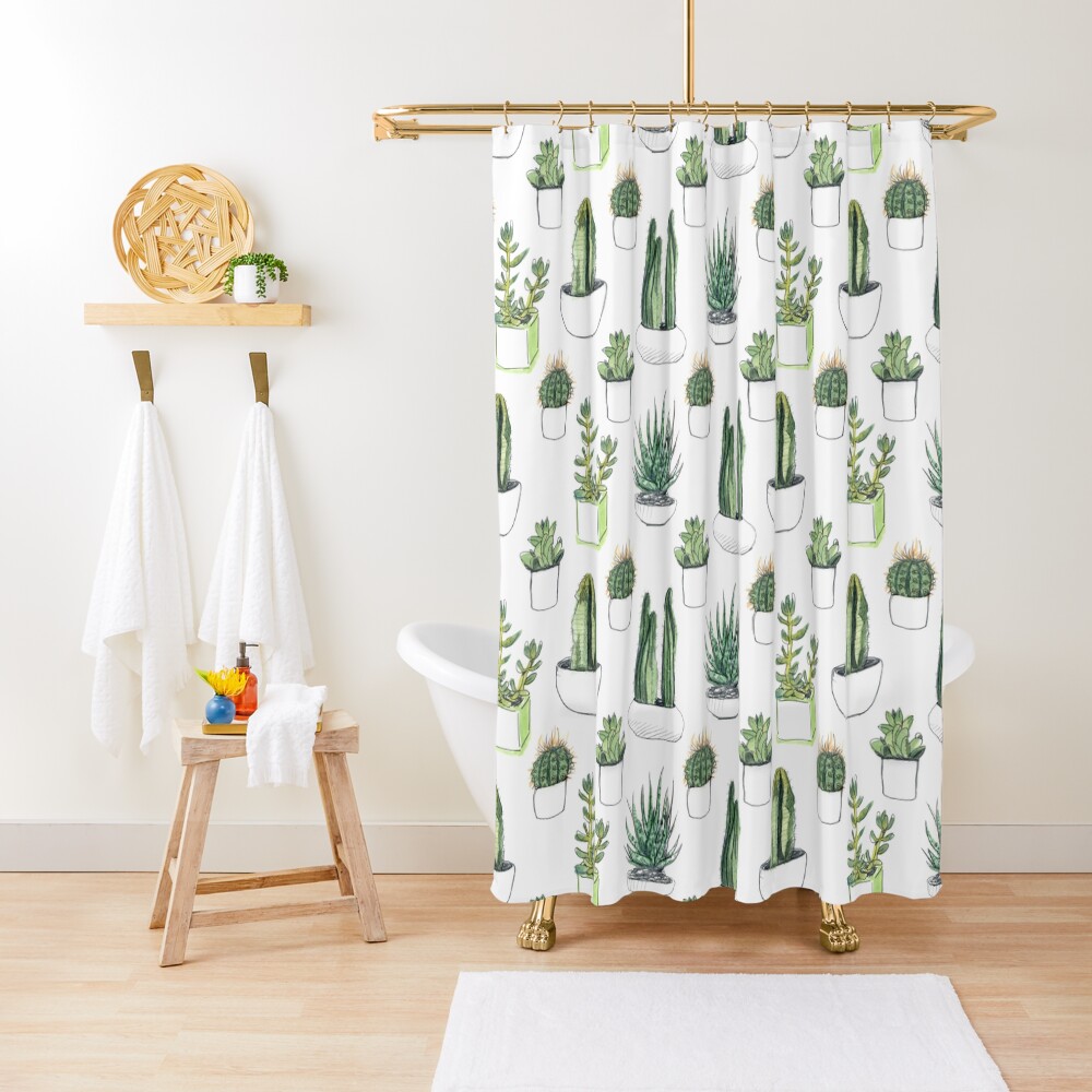 Watercolour cacti & succulents Shower Curtain