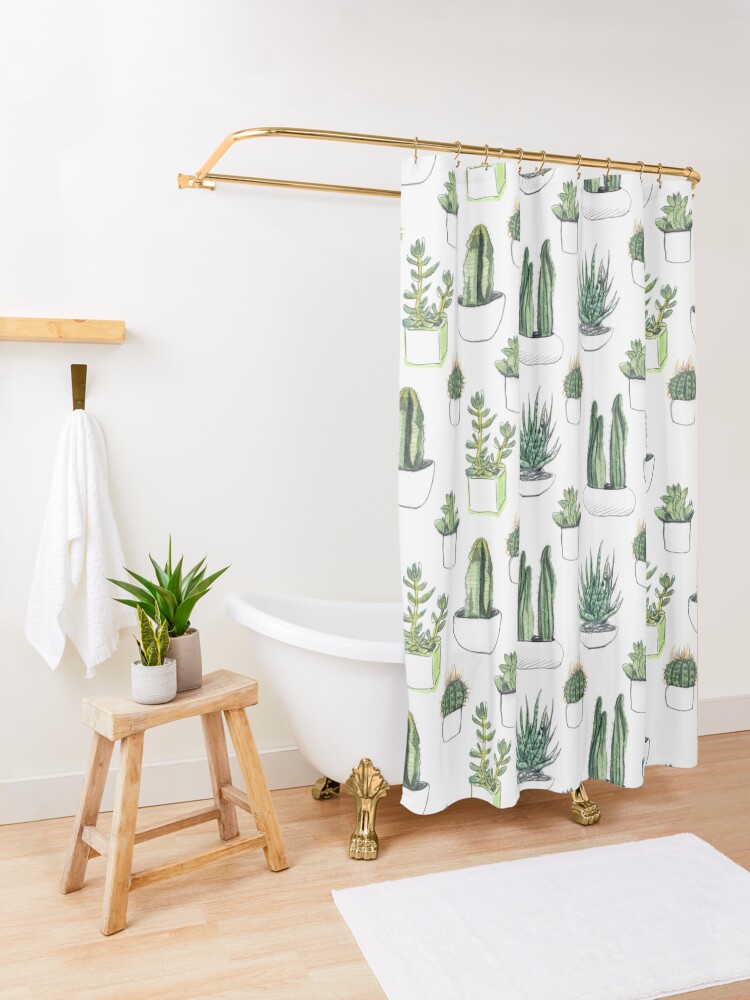 Watercolour Cacti And Succulents Shower Curtain For Sale By Crumpsticks