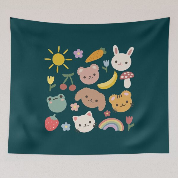 Item preview, Cute cartoon children hand draw illustration set with cat dog rabbit frog bear, flowers, sun and fru designed and sold by acghouse1.