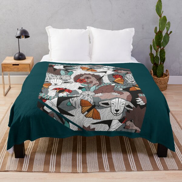 Item preview, Geo spring animal party green grey linen texture background brown aqua mint orange and neon red d designed and sold by acghouse1.