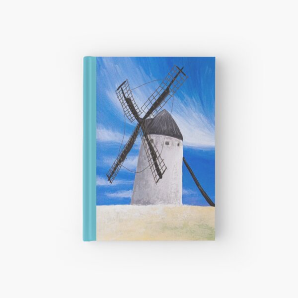 Old windmill landscape on beach in gouache Hardcover Journal