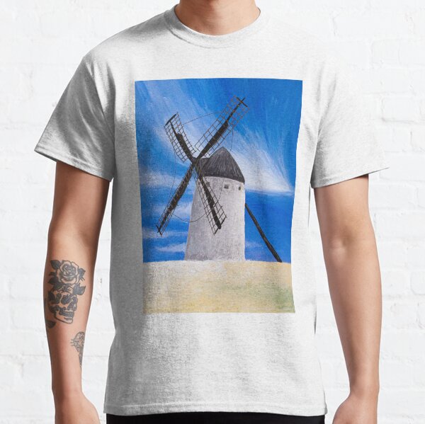 Old windmill landscape on beach in gouache Classic T-Shirt