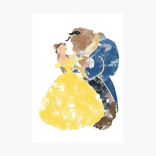Watercolour Grunge of Beauty and The Beast (with transparency) Photographic Print
