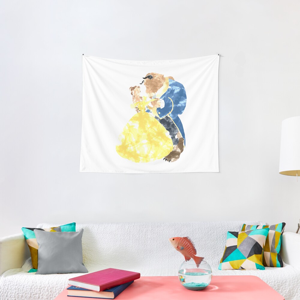 Watercolour Grunge of Beauty and The Beast (with transparency) Tapestry
