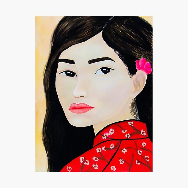 Beautiful Asian woman portrait in Gouache Photographic Print