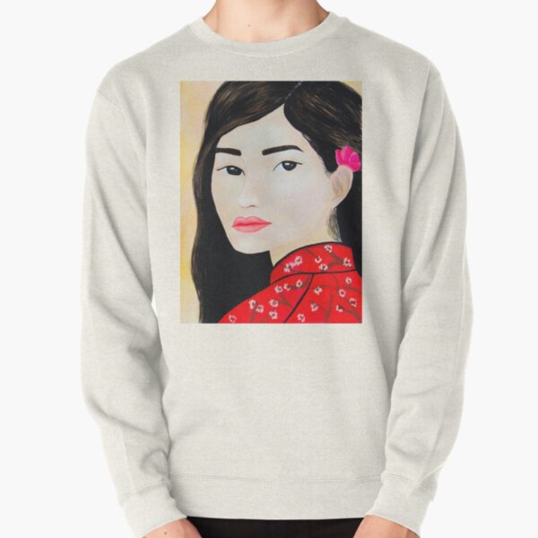 Beautiful Asian woman portrait in Gouache Pullover Sweatshirt