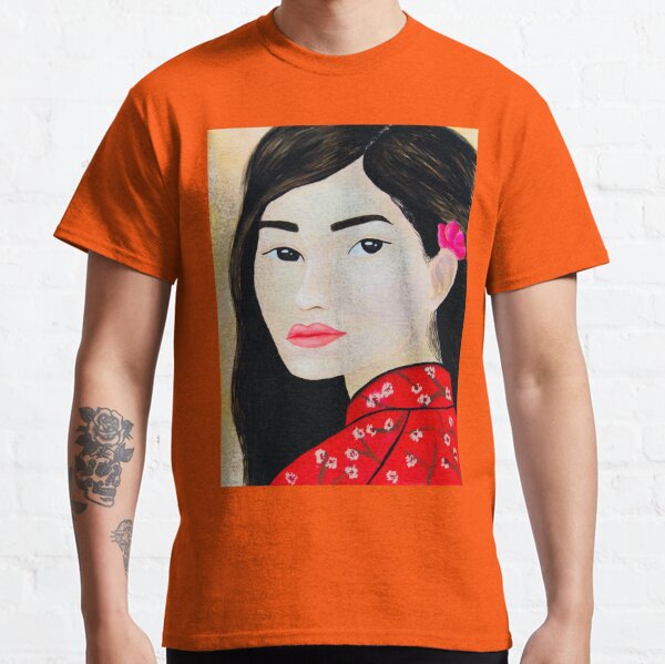 Beautiful Asian woman portrait in Gouache Classic T-Shirt