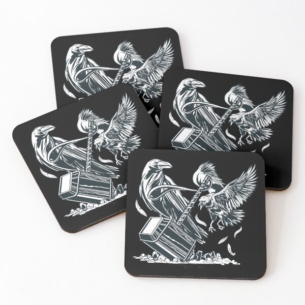 Item preview, Hugin and Munin Odin's ravens with Mjolnir designed and sold by Midgardr.