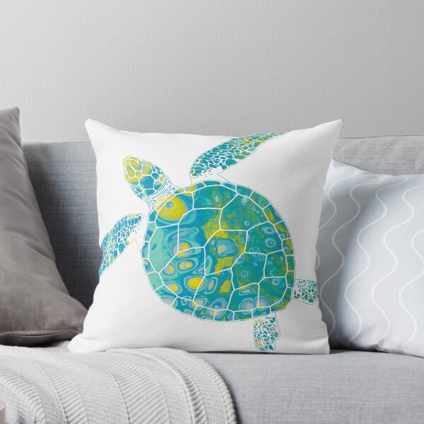 Item preview, Aqua, Blue, Green & Yellow  Colorful Sea Turtle 3 - Abstract Minimal Marble Fluid Art Paint Beach Art designed and sold by MLA-Artwork.