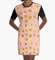 Gold and pink dots Graphic T-Shirt Dress
