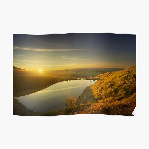 Small lake at sunset. Landscape in Crete Senesi, Tuscany Poster