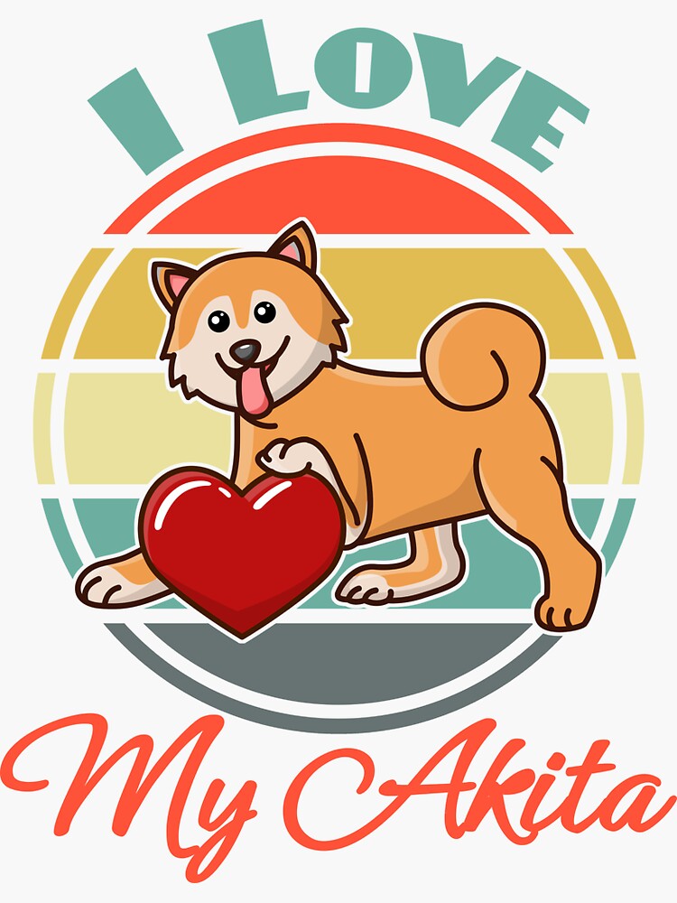 "I Love My Akita Inu Dog puppy Lover Cute Sunser Retro" Sticker by