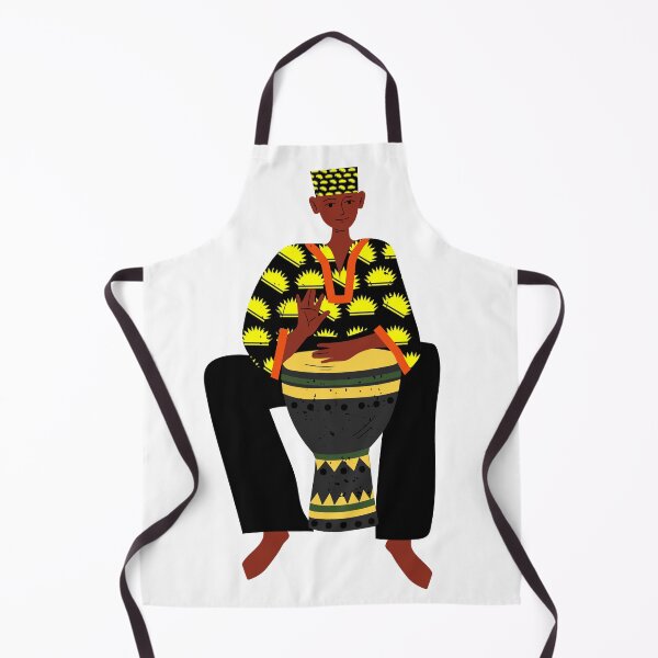 Item preview, Nwoke Oma, African Man Playing Drums Wearing Half of a Yellow Sun Ankara Shirt with Matching Hat (Plain) designed and sold by IgboProverbs.