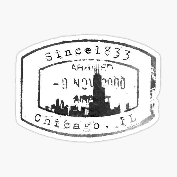 Chicago Passport Stamp Sticker By KnuckleTonic Redbubble   St,small,507x507 Pad,600x600,f8f8f8.u1 