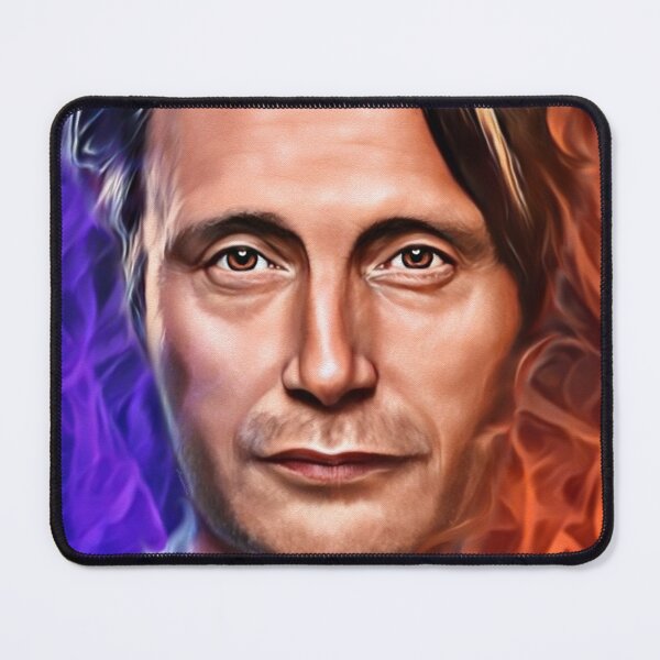 Artikelvorschau, Mads Mikkelsen Hannibal in blauen und orangefarbenen Flammen entworfen und verkauft von orionlodubyal.