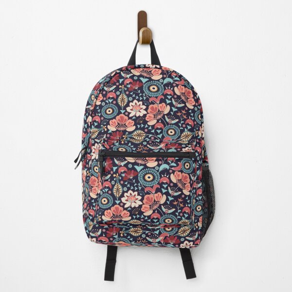 Item preview, Floral folk, Pink-blue flowers on a black background designed and sold by Alex  Blud.