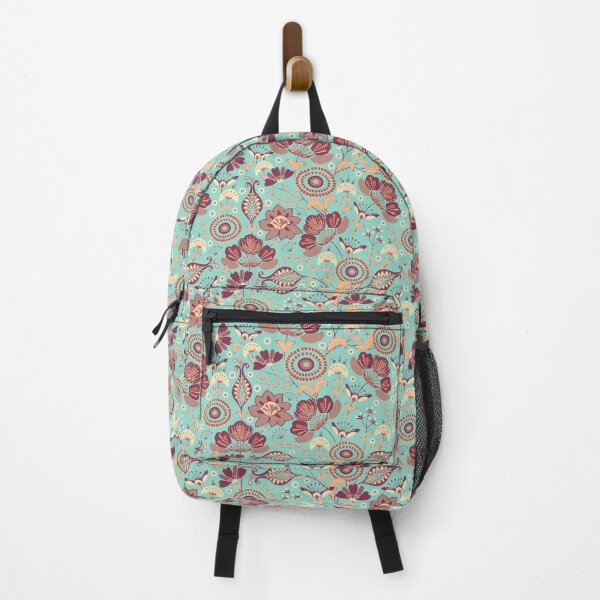 Item preview, Floral folk, Burgundy flowers on a turquoise background designed and sold by Alex  Blud.