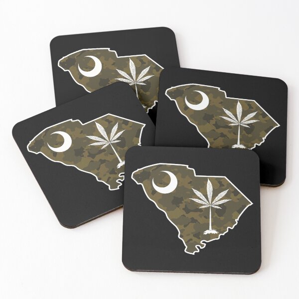 Item preview, Camo South Carolina State Flag Stoner Parody-Marijuana Leaf-White Outline  designed and sold by YomeHayin.