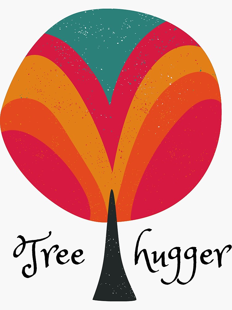 "Tree hugger happy tree design" Sticker by PlantOh Redbubble