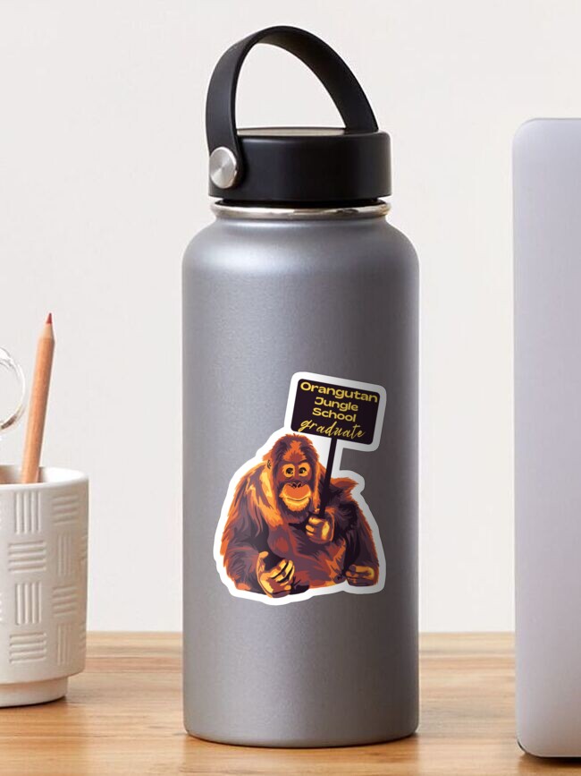Thumbnail 1 of 3, Sticker, Orangutan Jungle School Graduate designed and sold by unhingedheather.